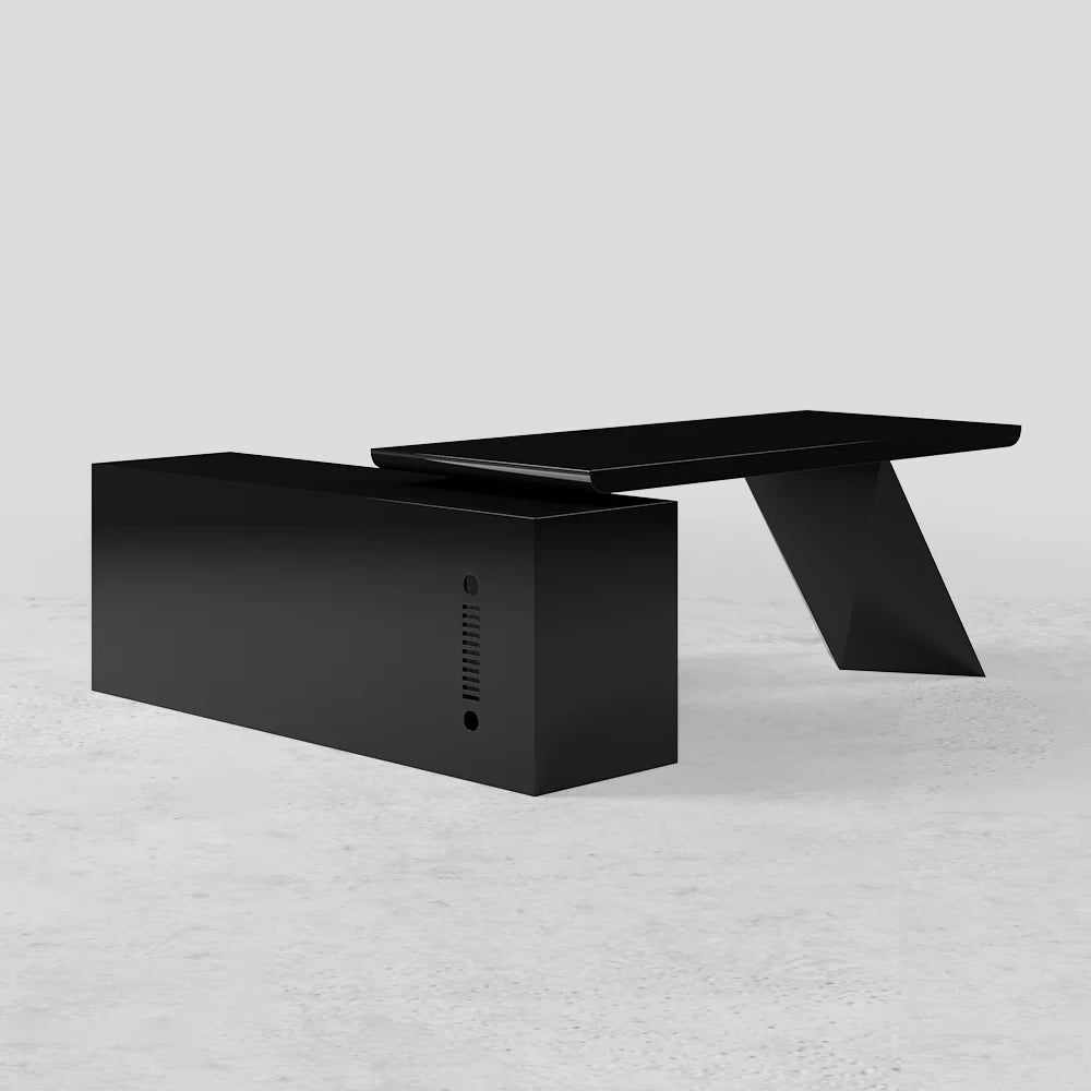 1800mm Black L-Shape Executive Desk Modern Drawers & Cabinet Large Desk Right Hand - 