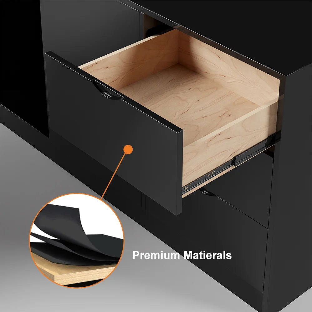 1800mm Black L-Shape Executive Desk Modern Drawers & Cabinet Large Desk Right Hand - 