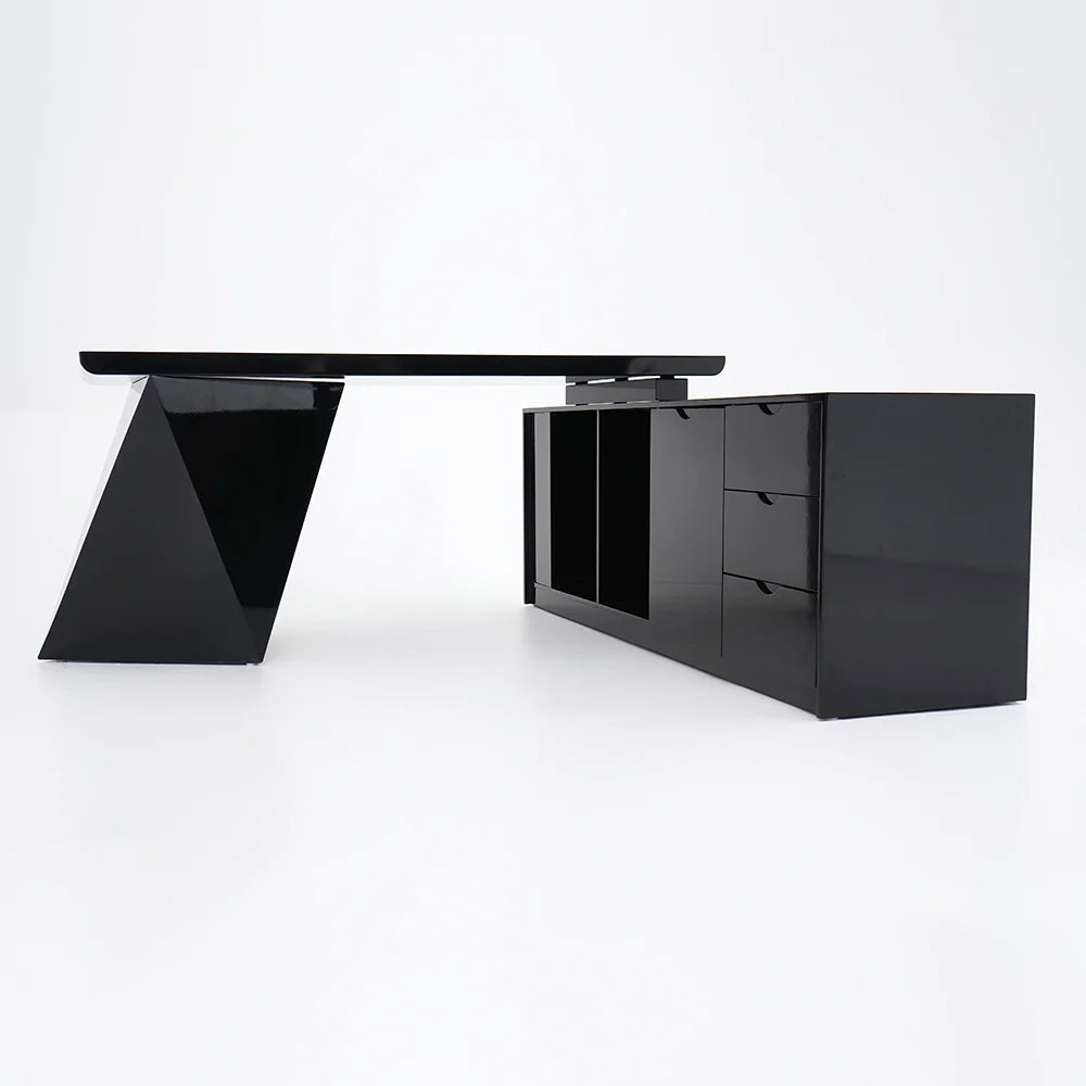 1800mm Black L-Shape Executive Desk Modern Drawers & Cabinet Large Desk Right Hand - 