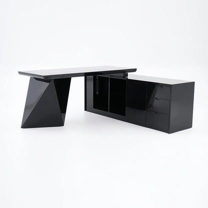 1800mm Black L-Shape Executive Desk Modern Drawers & Cabinet Large Desk Right Hand - 