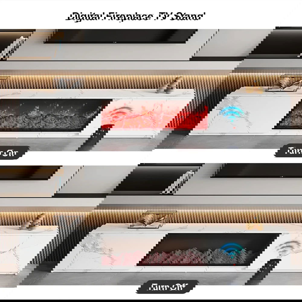 1800mm Electric Fireplace Wood Storage TV Stand with Remote Control for TVs Up to 1780mm - 