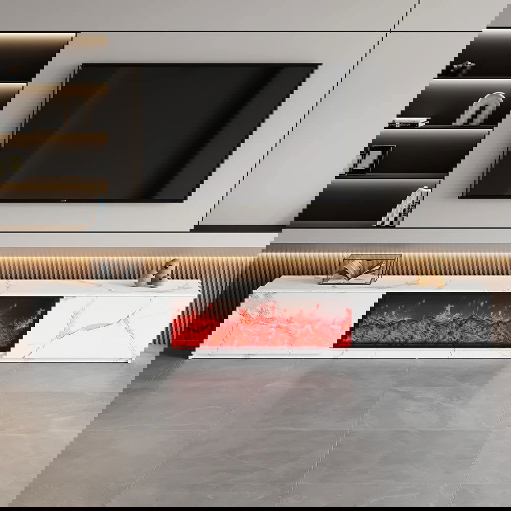 1800mm Electric Fireplace Wood Storage TV Stand with Remote Control for TVs Up to 1780mm - Homary