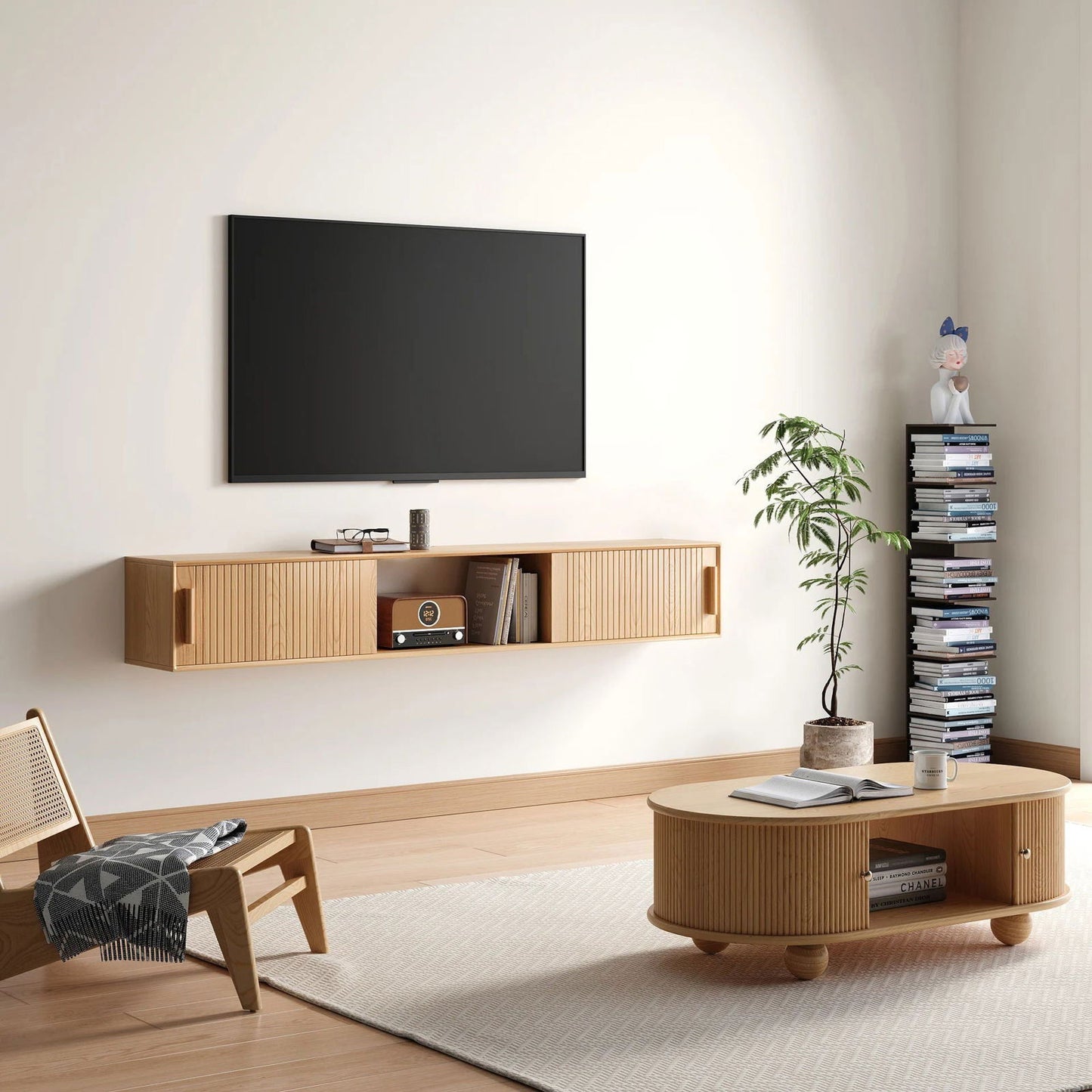 1800mm Floating Wood Fluted TV Stand with Storage - Approved By Design