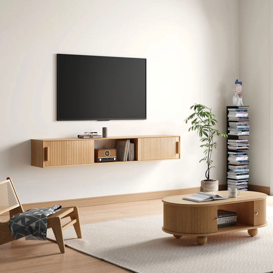 1800mm Floating Wood Fluted TV Stand with Storage - Approved By Design