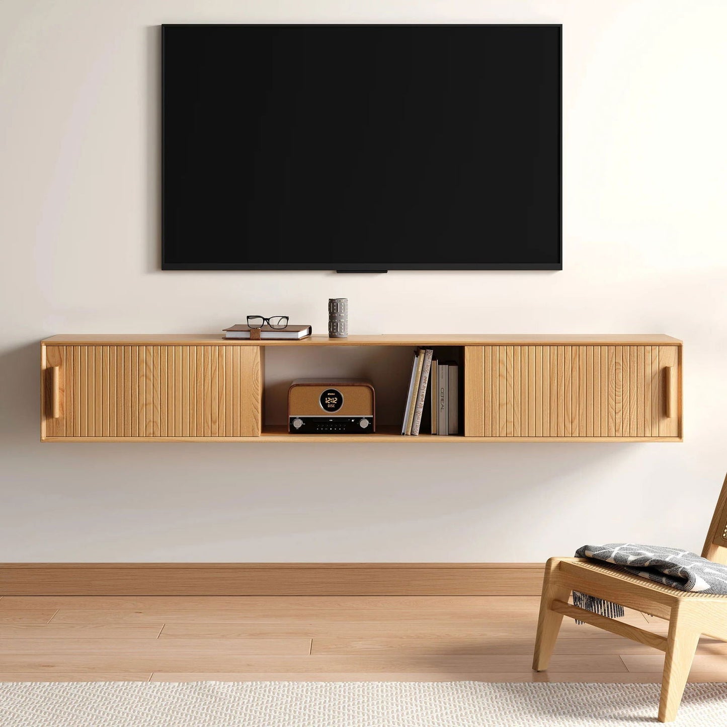 1800mm Floating Wood Fluted TV Stand with Storage - Approved By Design