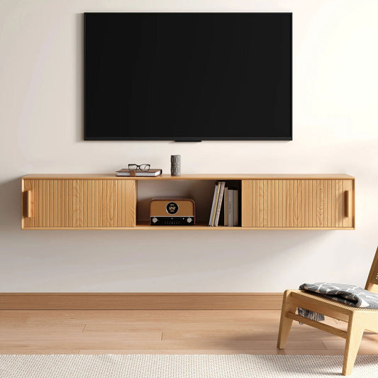 1800mm Floating Wood Fluted TV Stand with Storage - Approved By Design