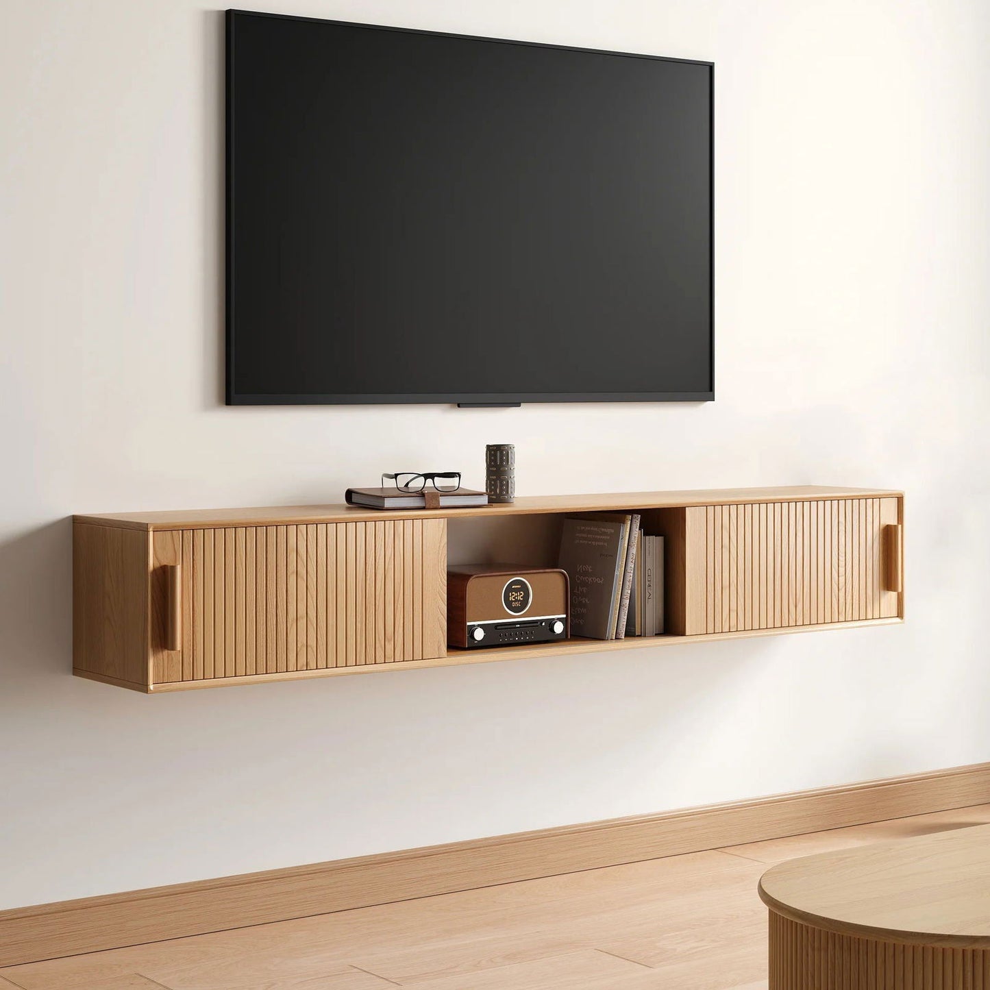 1800mm Floating Wood Fluted TV Stand with Storage - Approved By Design