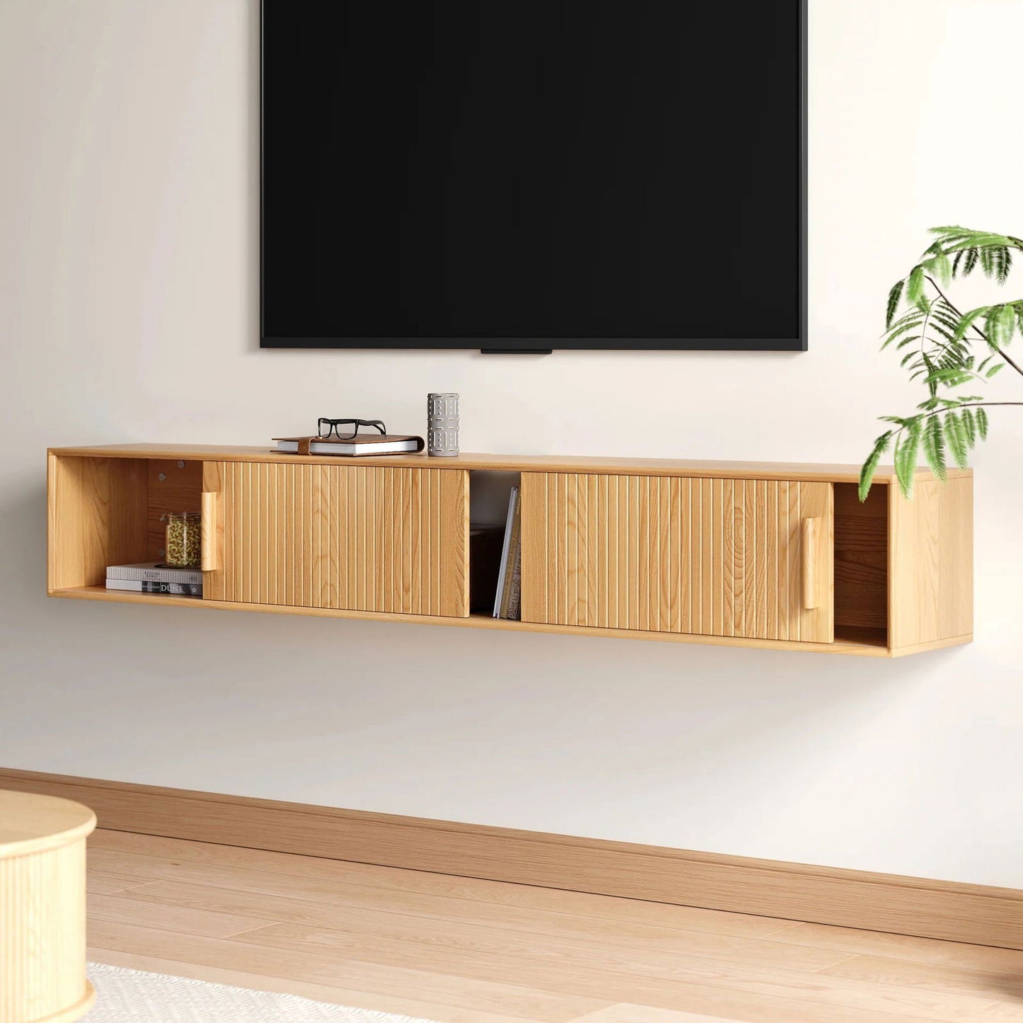 1800mm Floating Wood Fluted TV Stand with Storage - Approved By Design
