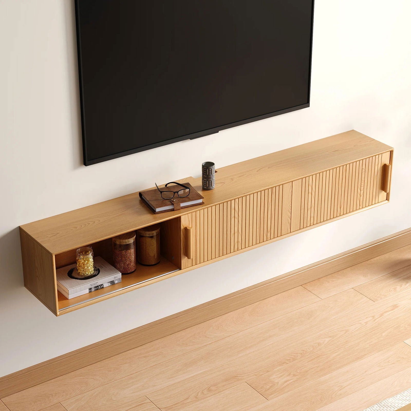 1800mm Floating Wood Fluted TV Stand with Storage - Approved By Design