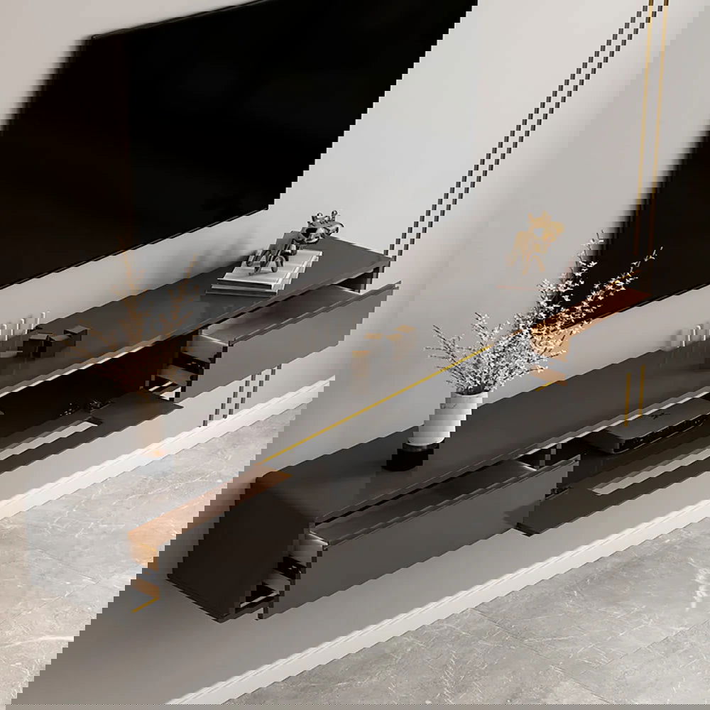 1800mm Grey Smooth TV Stand Postmodern Minimalist Floating Media Console with Storage - Approved By Design