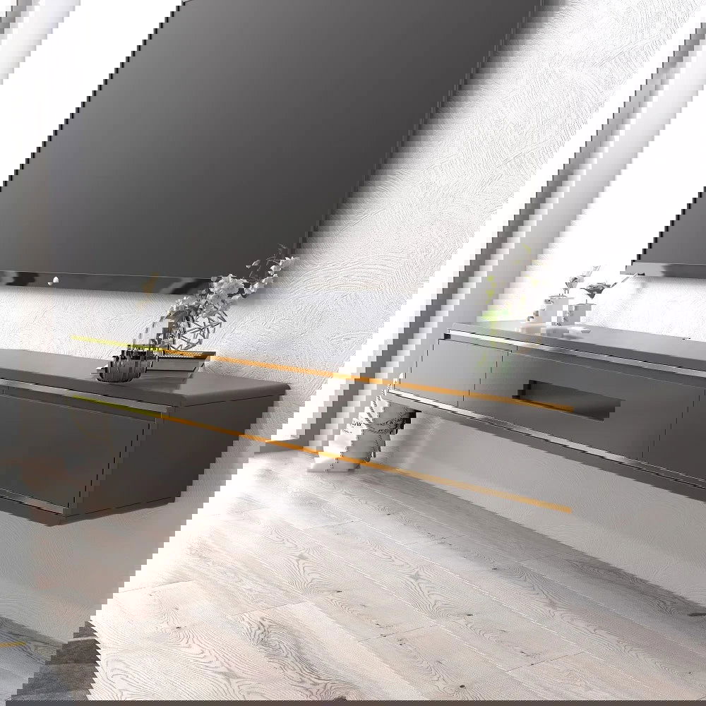 1800mm Grey Smooth TV Stand Postmodern Minimalist Floating Media Console with Storage - Approved By Design