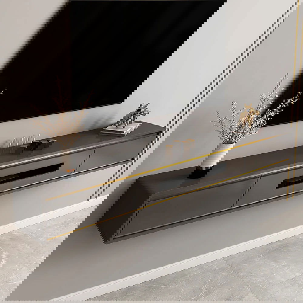 1800mm Grey Smooth TV Stand Postmodern Minimalist Floating Media Console with Storage - Approved By Design