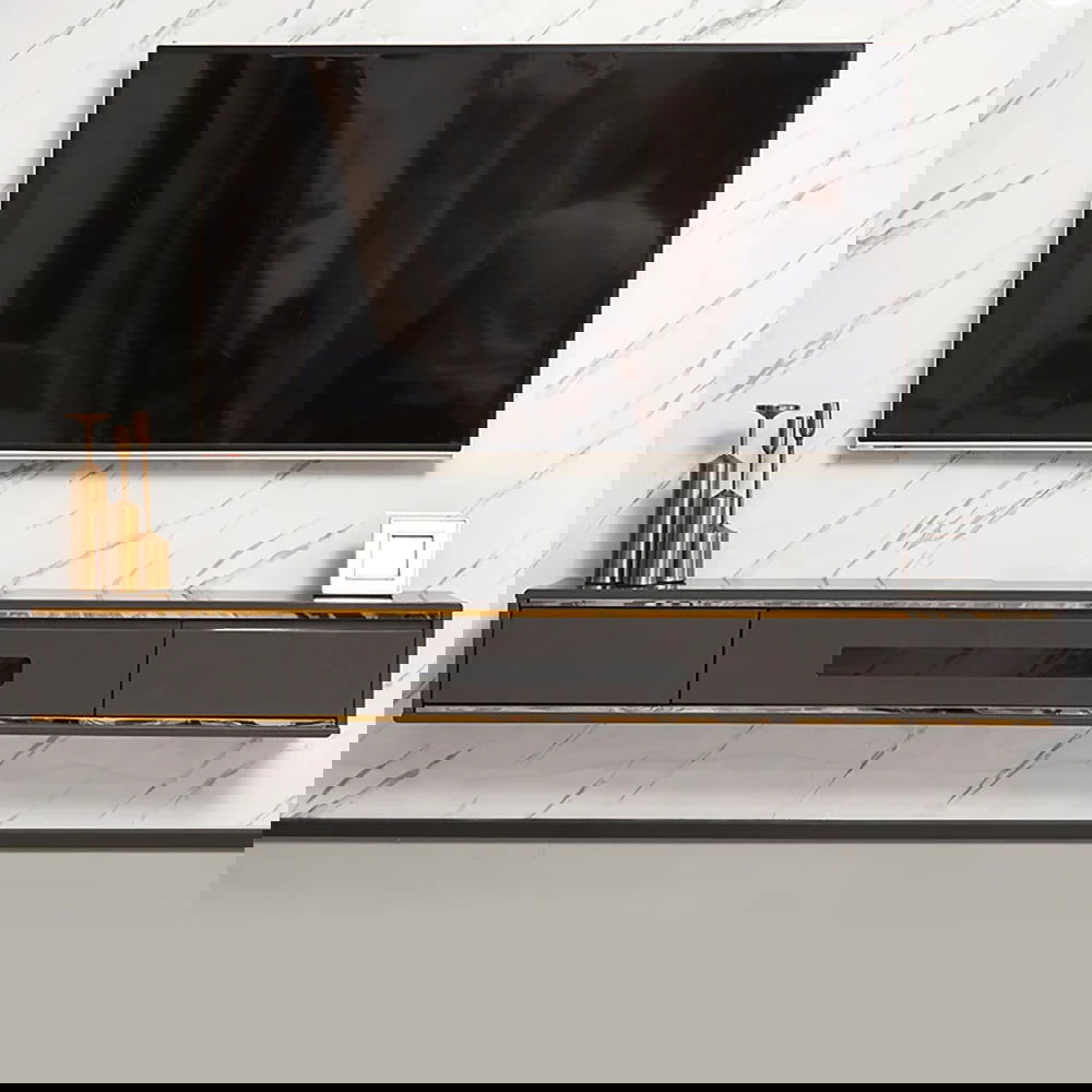 1800mm Grey Smooth TV Stand Postmodern Minimalist Floating Media Console with Storage - Approved By Design