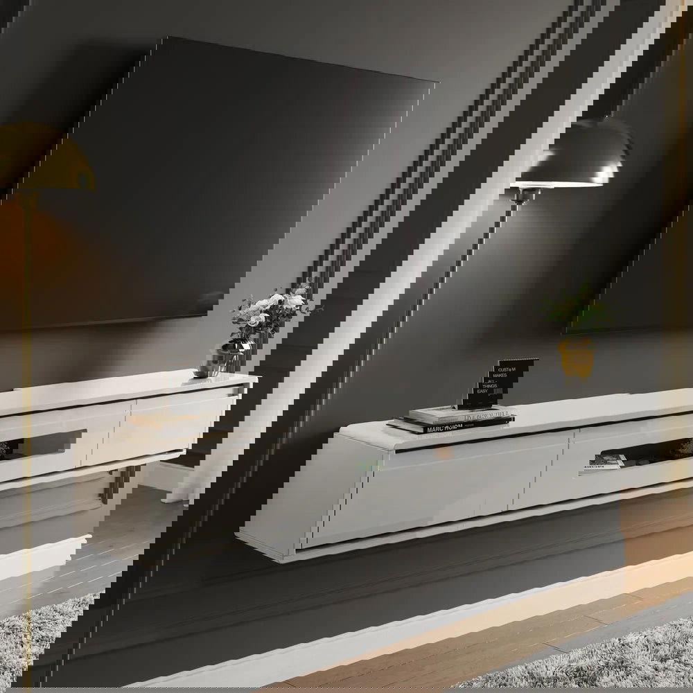 1800mm Grey Smooth TV Stand Postmodern Minimalist Floating Media Console with Storage - Approved By Design