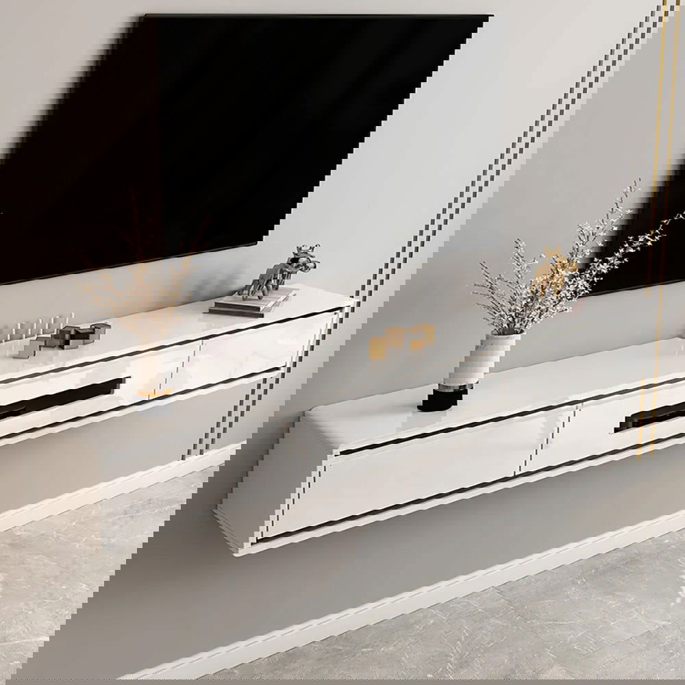 1800mm Grey Smooth TV Stand Postmodern Minimalist Floating Media Console with Storage - Approved By Design