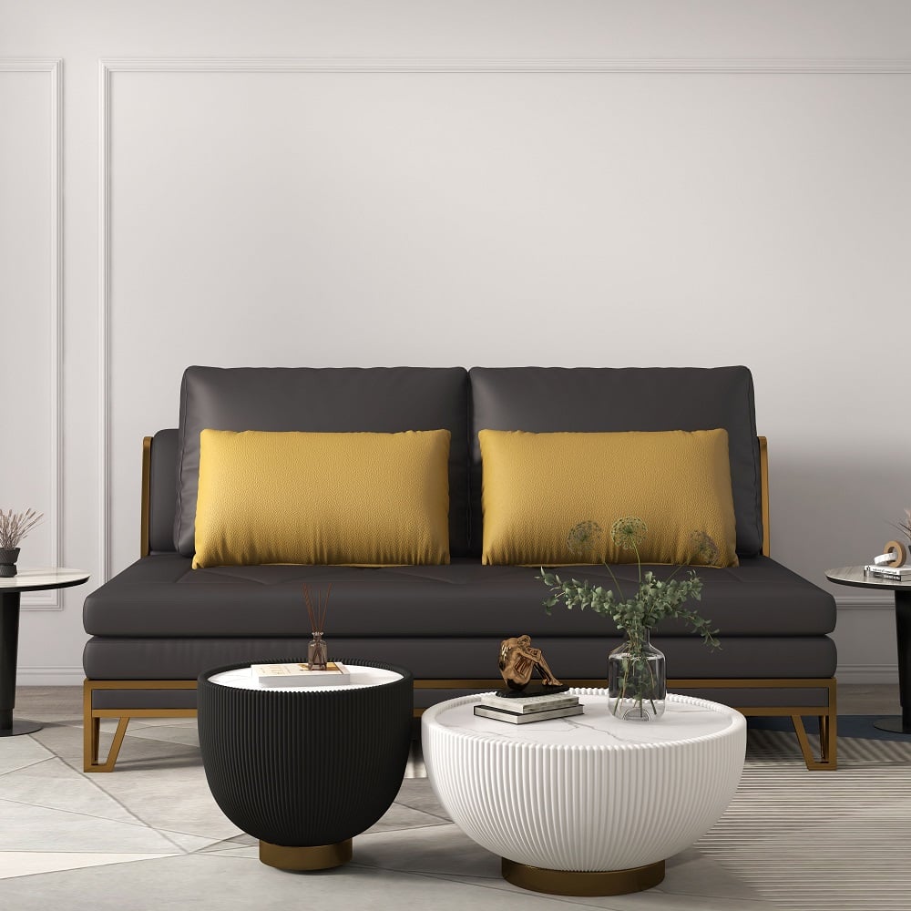 1800mm Modern Black Convertible Sofa Bed Tufted Leath-Aire Upholstery - 