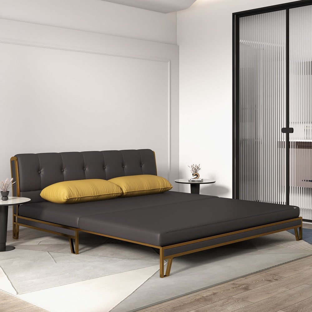 1800mm Modern Black Convertible Sofa Bed Tufted Leath-Aire Upholstery - 