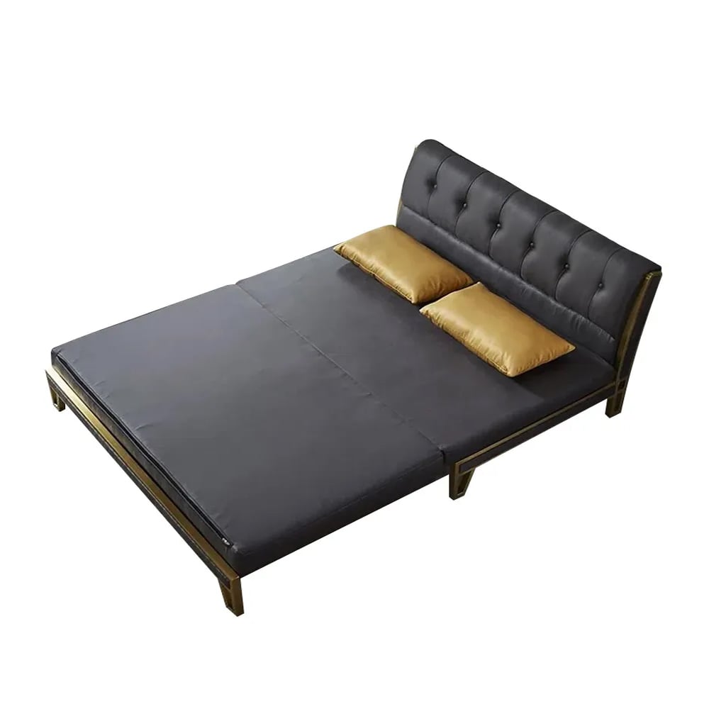 1800mm Modern Black Convertible Sofa Bed Tufted Leath-Aire Upholstery - 