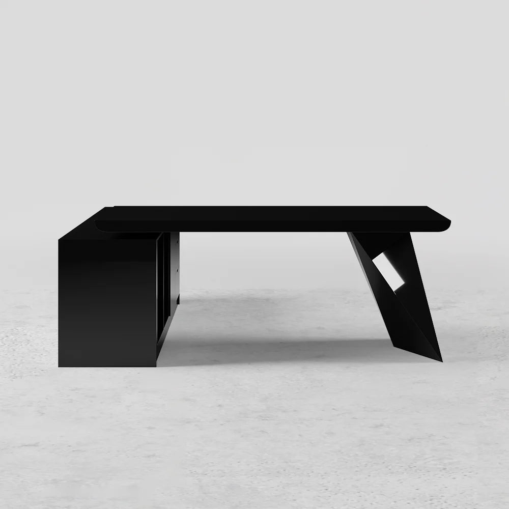 1800mm Modern Black L-Shape Executive Desk Drawers & Cabinet Large Office Desk Left Hand - 