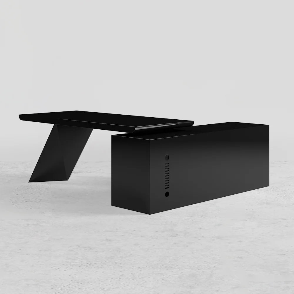 1800mm Modern Black L-Shape Executive Desk Drawers & Cabinet Large Office Desk Left Hand - 