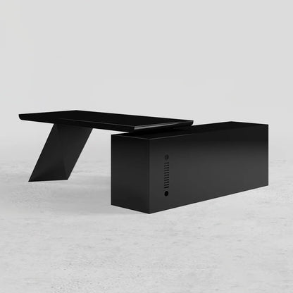 1800mm Modern Black L-Shape Executive Desk Drawers & Cabinet Large Office Desk Left Hand - 