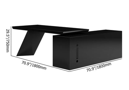 1800mm Modern Black L-Shape Executive Desk Drawers & Cabinet Large Office Desk Left Hand - 