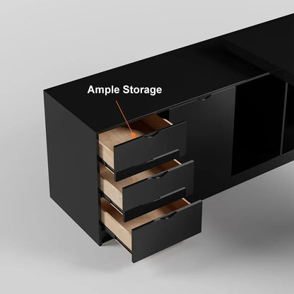 1800mm Modern Black L-Shape Executive Desk Drawers & Cabinet Large Office Desk Left Hand - 