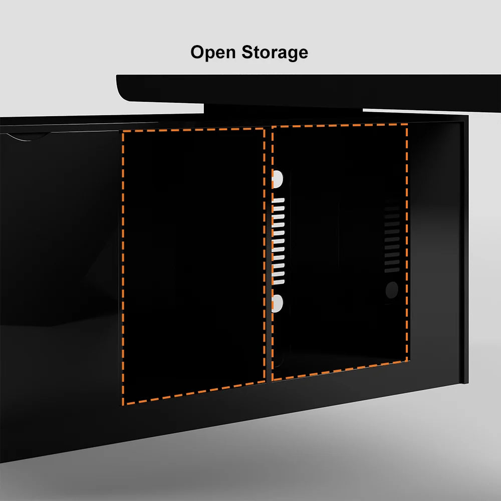 1800mm Modern Black L-Shape Executive Desk Drawers & Cabinet Large Office Desk Left Hand - 