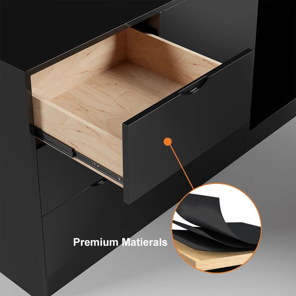 1800mm Modern Black L-Shape Executive Desk Drawers & Cabinet Large Office Desk Left Hand - 