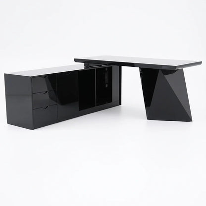 1800mm Modern Black L-Shape Executive Desk Drawers & Cabinet Large Office Desk Left Hand - 