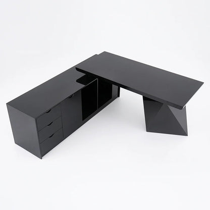 1800mm Modern Black L-Shape Executive Desk Drawers & Cabinet Large Office Desk Left Hand - 