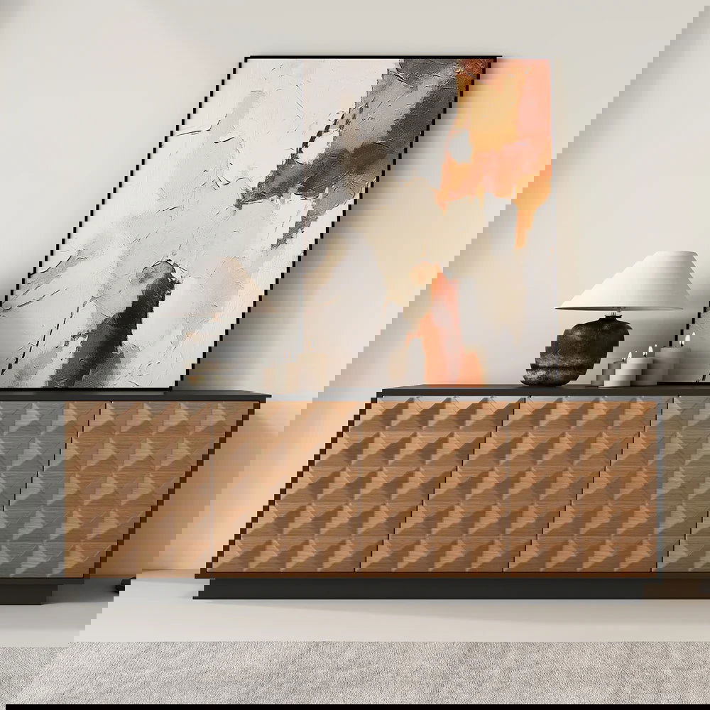 1800mm Modern Black & Natural Tall TV Stand with Storage - 