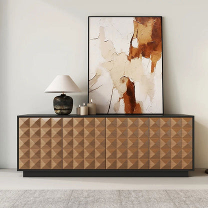 1800mm Modern Black & Natural Tall TV Stand with Storage - 