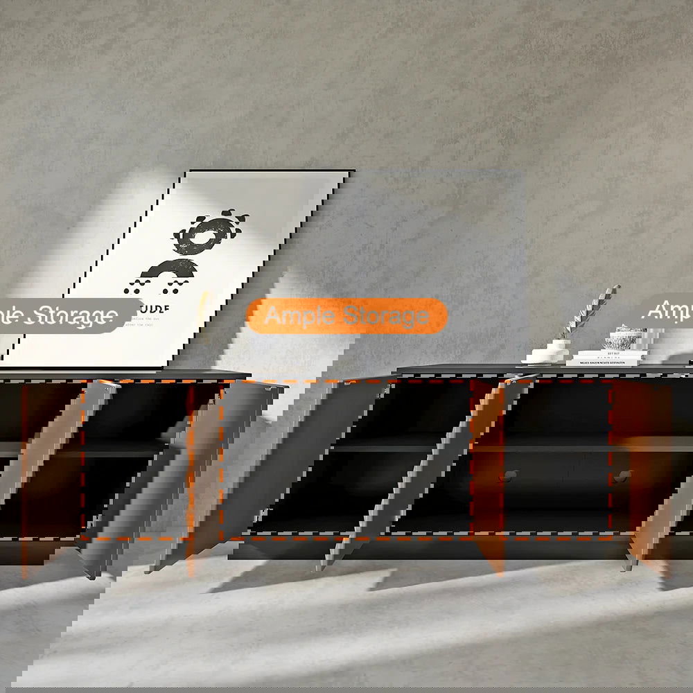 1800mm Modern Black & Natural Tall TV Stand with Storage - 