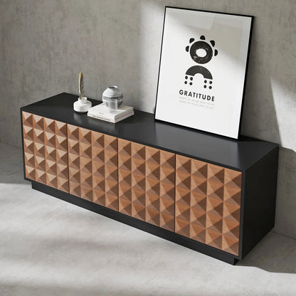 1800mm Modern Black & Natural Tall TV Stand with Storage - 