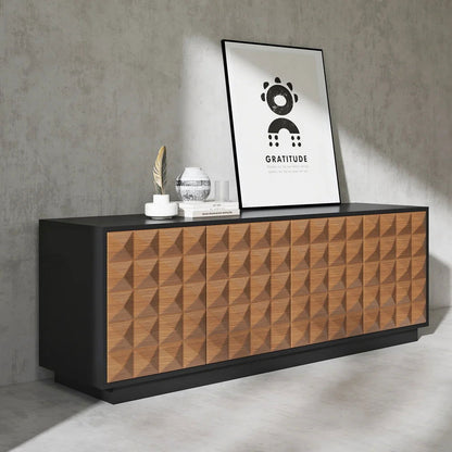 1800mm Modern Black & Natural Tall TV Stand with Storage - 