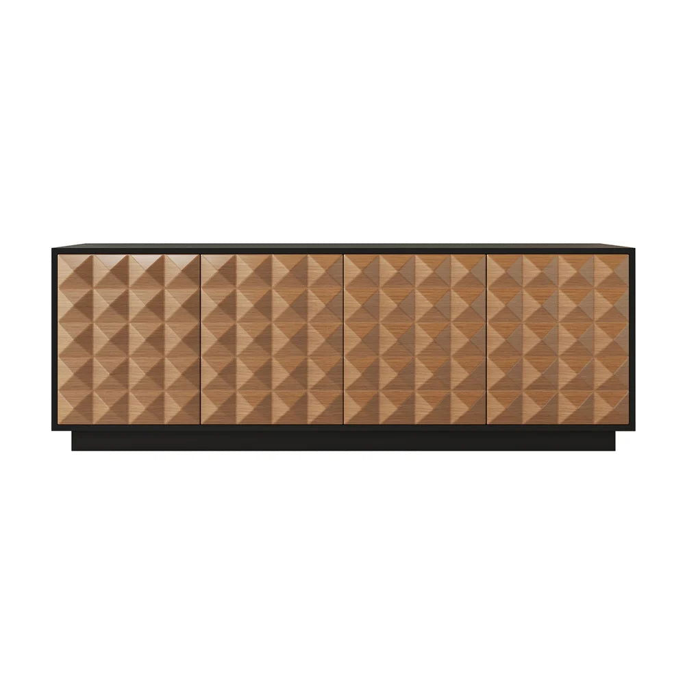 1800mm Modern Black & Natural Tall TV Stand with Storage - 