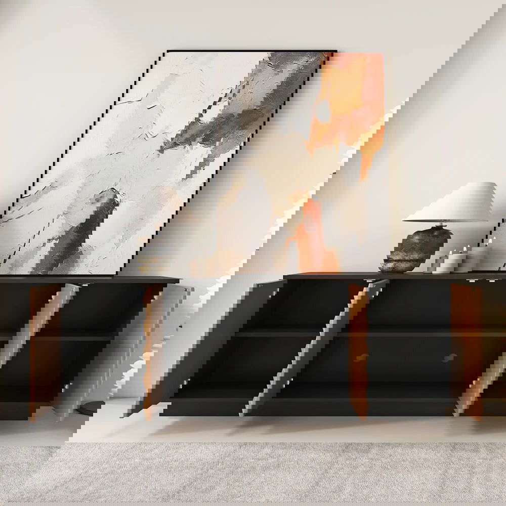 1800mm Modern Black & Natural Tall TV Stand with Storage - Homary