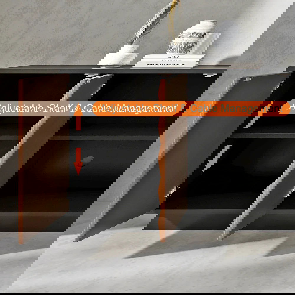 1800mm Modern Black & Natural Tall TV Stand with Storage - Homary