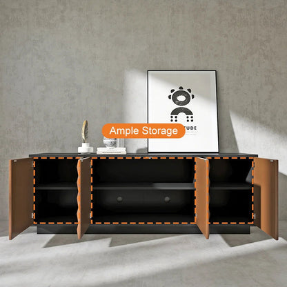 1800mm Modern Black & Natural Tall TV Stand with Storage - Homary