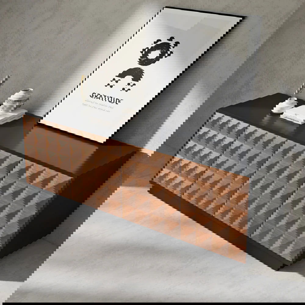 1800mm Modern Black & Natural Tall TV Stand with Storage - Homary