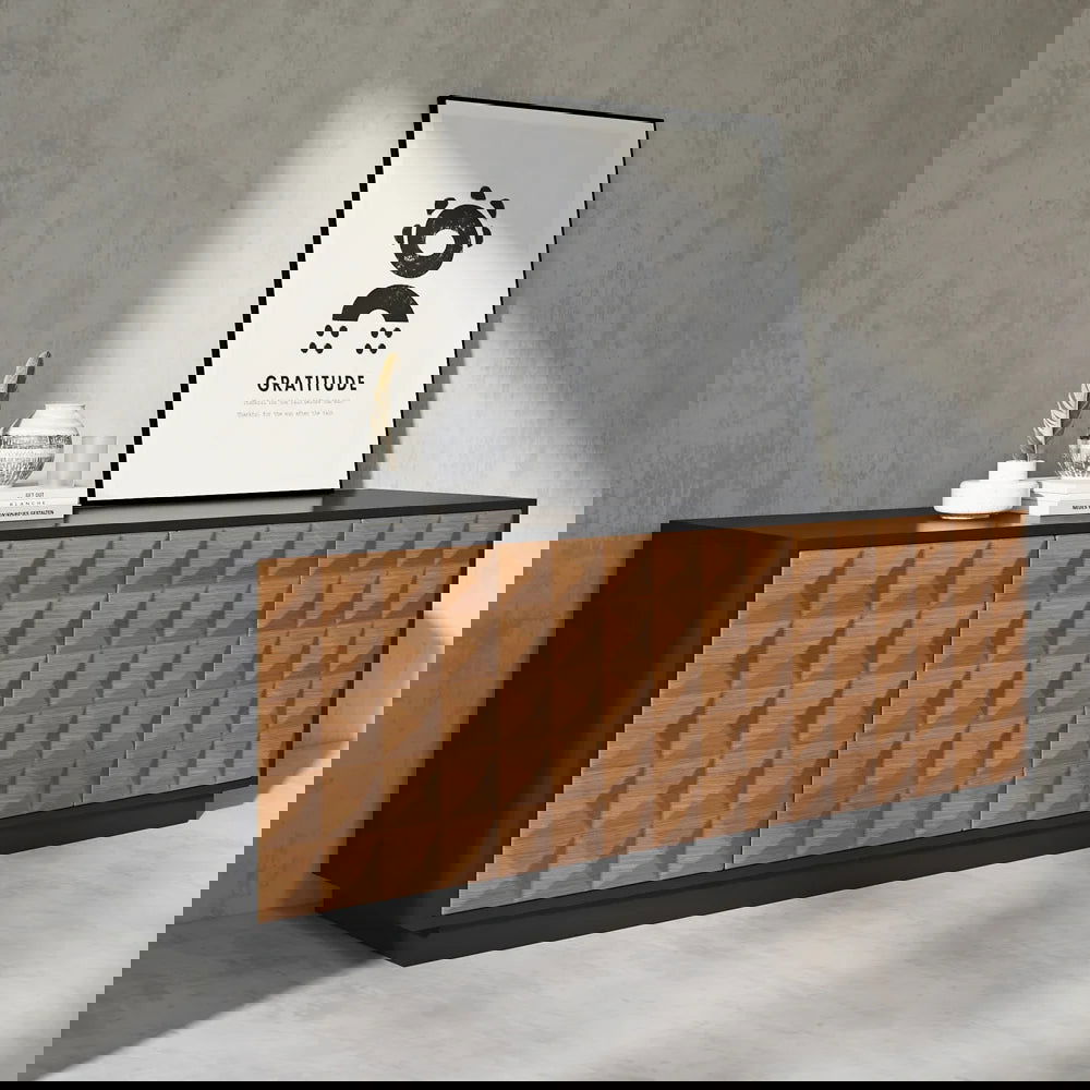 1800mm Modern Black & Natural Tall TV Stand with Storage - Homary