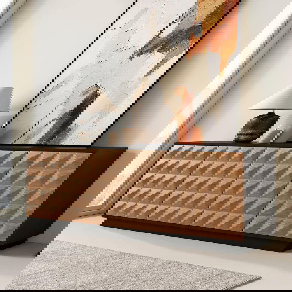 1800mm Modern Black & Natural Tall TV Stand with Storage - Homary