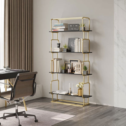 1800mm Modern Freestanding Etagere Bookshelf in Gold & White Bookshelf with Rich Storage - 