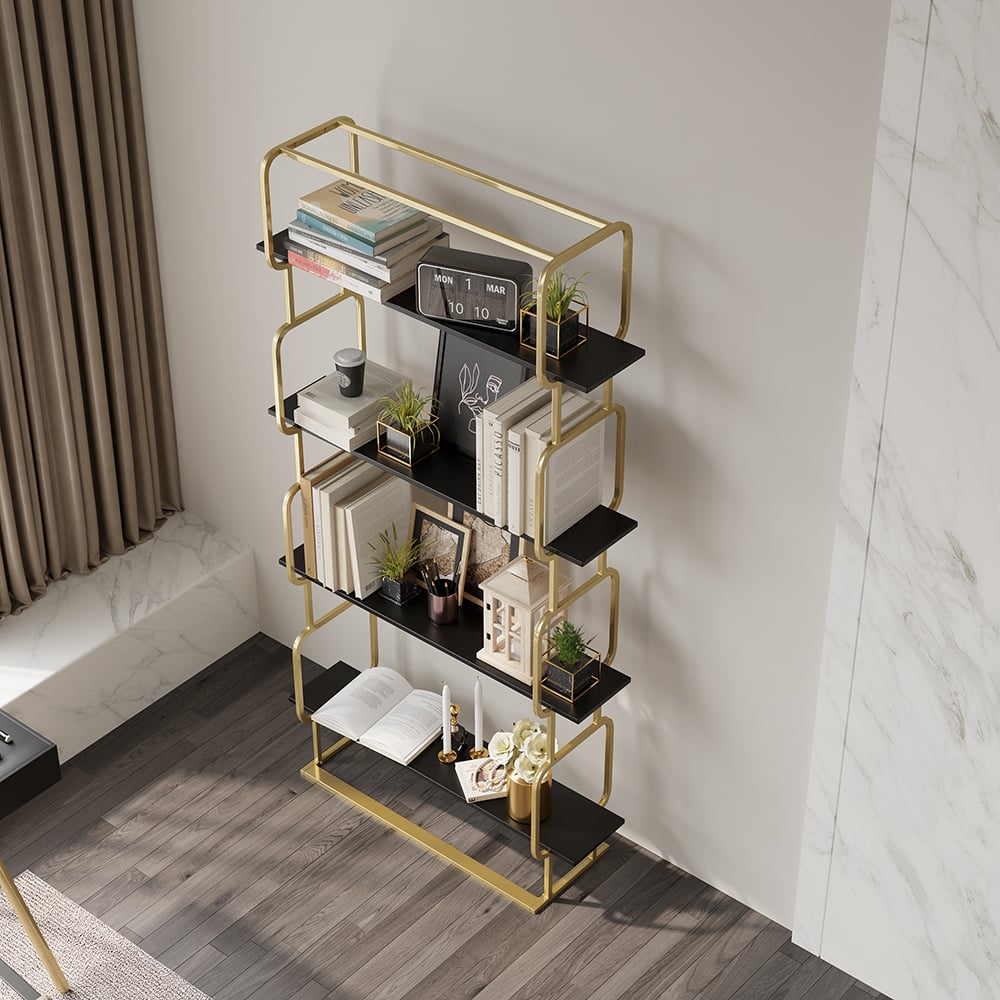 1800mm Modern Freestanding Etagere Bookshelf in Gold & White Bookshelf with Rich Storage - 