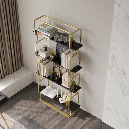 1800mm Modern Freestanding Etagere Bookshelf in Gold & White Bookshelf with Rich Storage - 