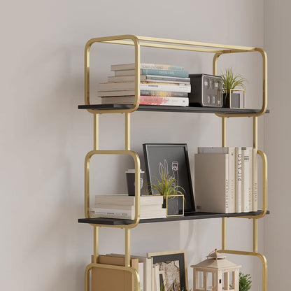 1800mm Modern Freestanding Etagere Bookshelf in Gold & White Bookshelf with Rich Storage - 