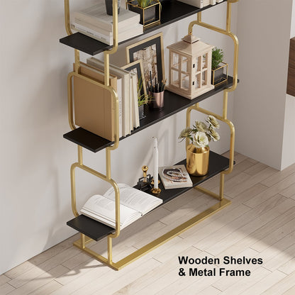 1800mm Modern Freestanding Etagere Bookshelf in Gold & White Bookshelf with Rich Storage - 