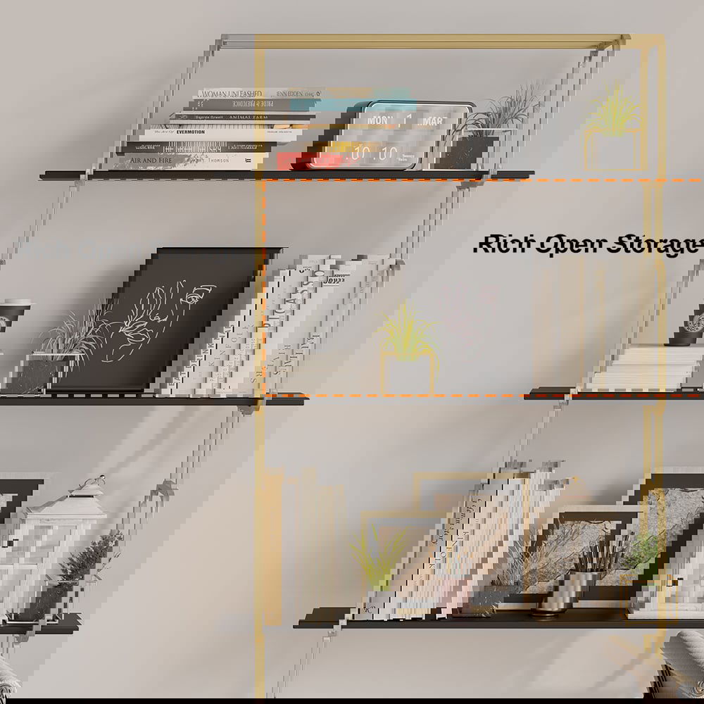 1800mm Modern Freestanding Etagere Bookshelf in Gold & White Bookshelf with Rich Storage - 