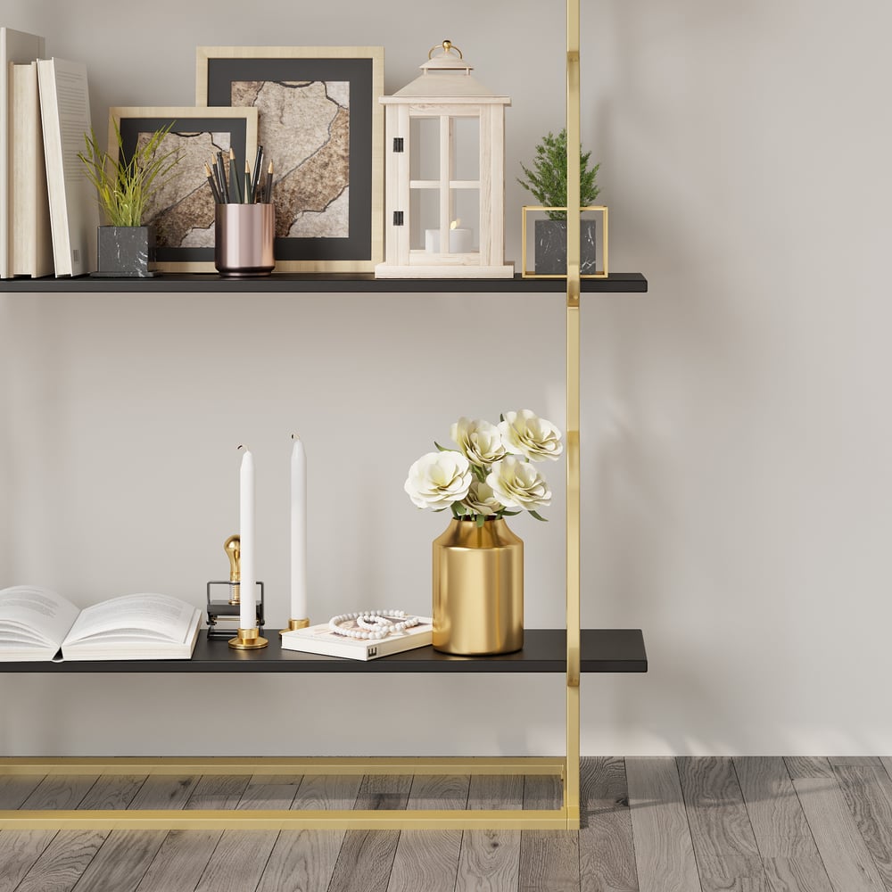 1800mm Modern Freestanding Etagere Bookshelf in Gold & White Bookshelf with Rich Storage - 